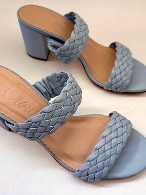 Lucie Braided Double-Strap Block Heel Sandals - Icy Blue